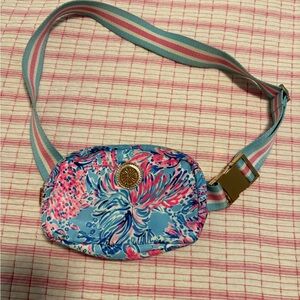 Lilly Pulitzer Blue and Pink Crossbody Bag with Vibrant Design